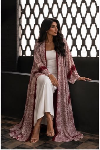 Roman print abaya - Maroon - BECA018