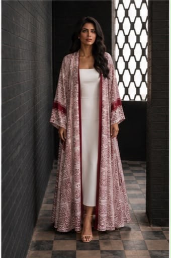 Roman print abaya - Maroon - BECA018