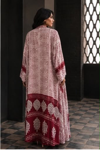 Roman print abaya - Maroon - BECA018