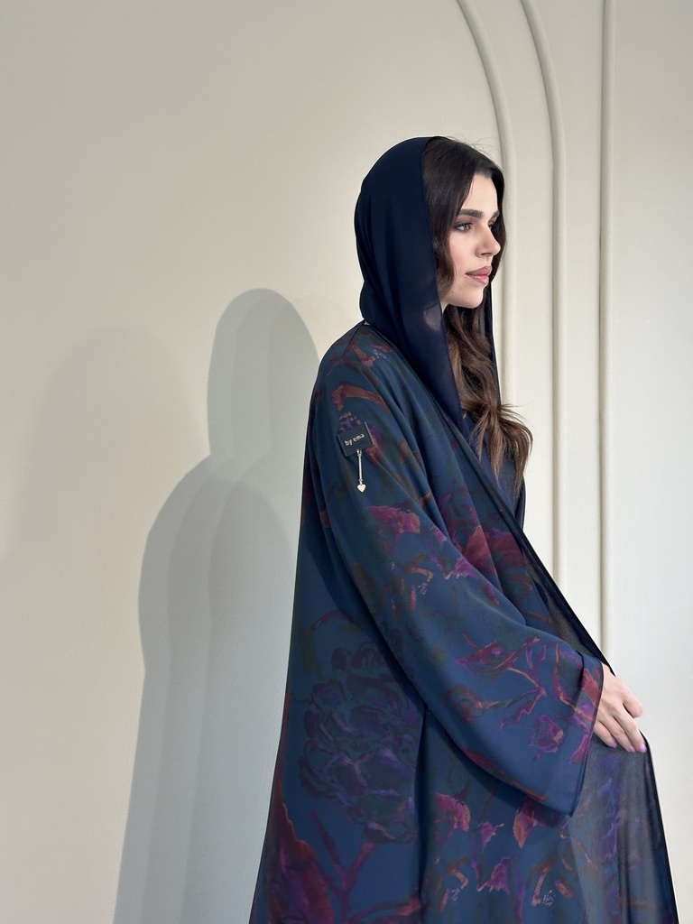 Chiffon Abaya Blue Red