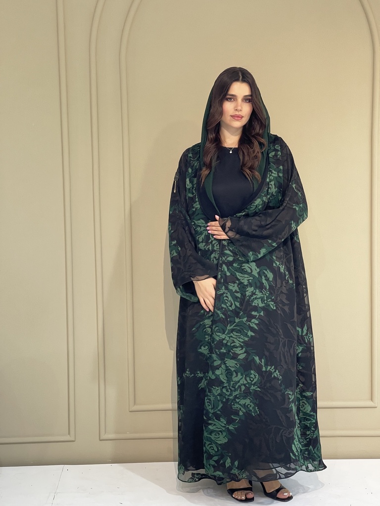 Chiffon Abaya Dark Green 1
