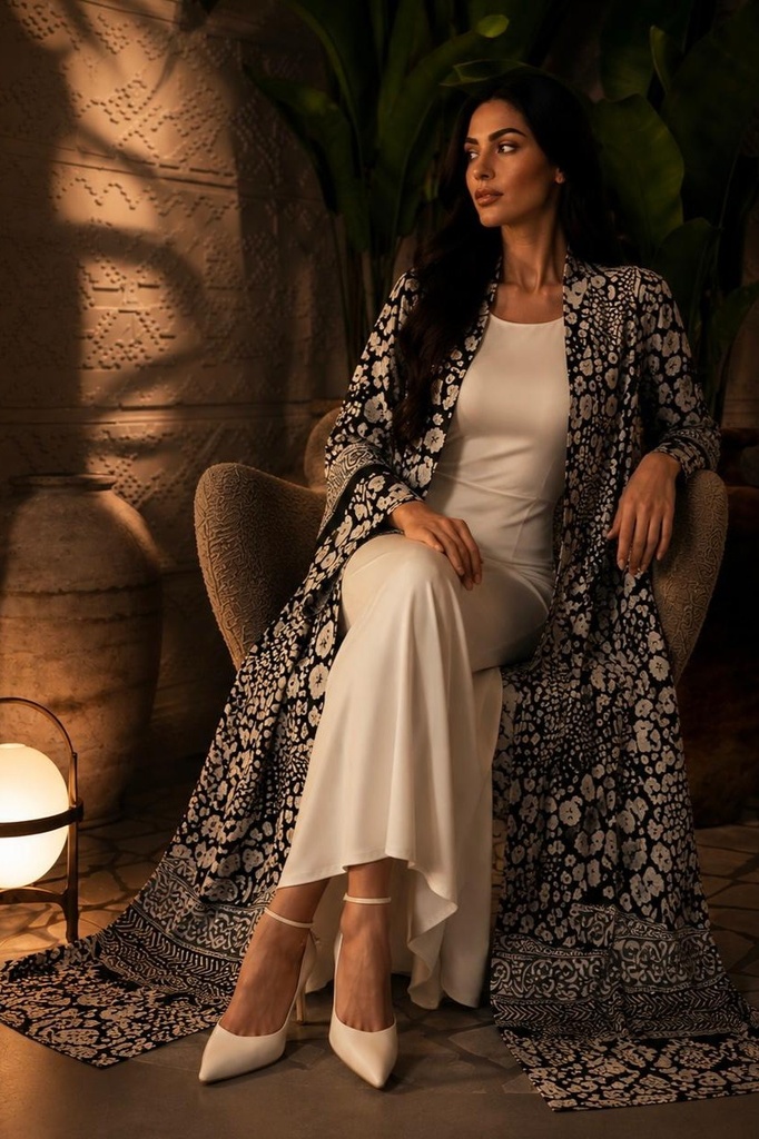 Black and White Chiffon Abaya - BECA013